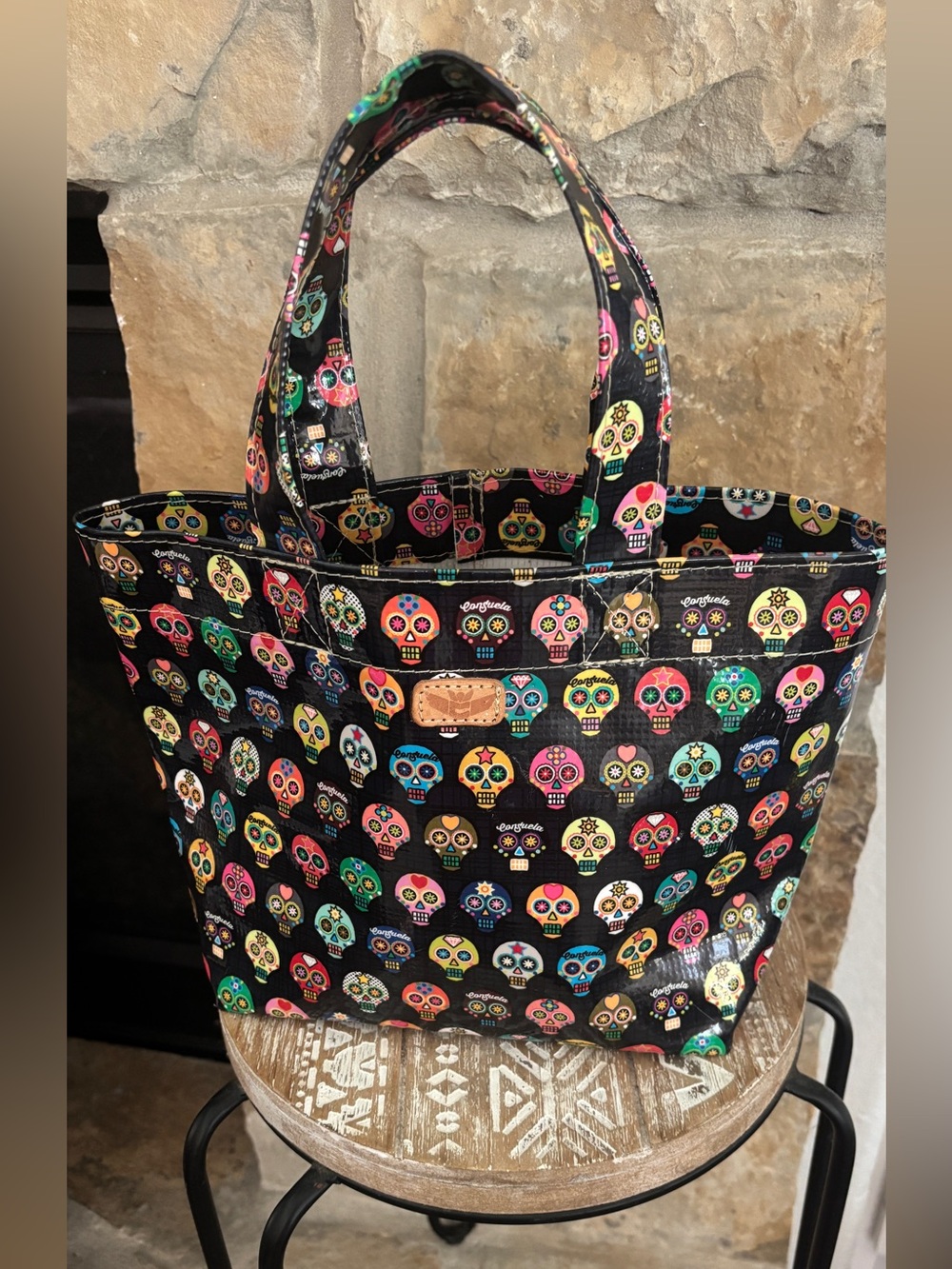 Consuela Black Multicolor Sugar Skull Tote